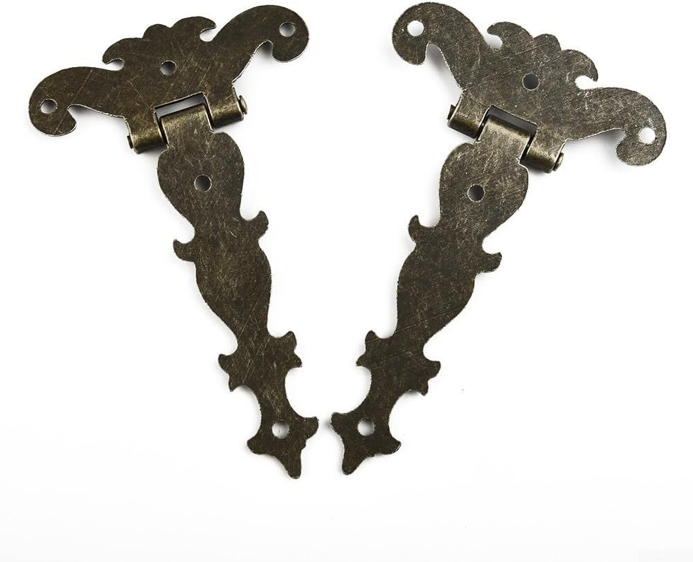2 Pack Retro Bronze Zinc Alloy Butt Hinges Antique Decorative Hardware for Wooden Box Cabinet Drawer Furniture Office Shop Hotel 4.45 Inch with Screws