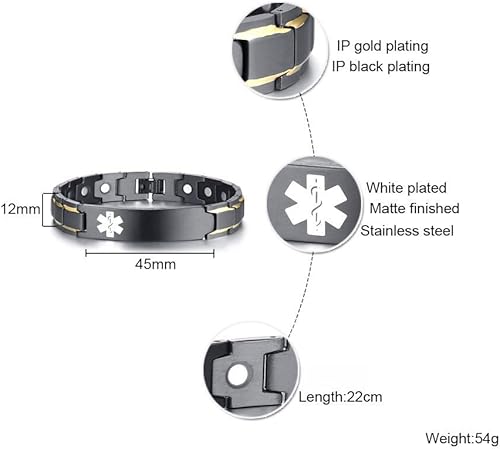 Miniatura 2 de XUANPAI Pulseras de alerta médica para hombres y mujeres con grabado gratuito ajustable de acero inoxidable para emergencias médicas