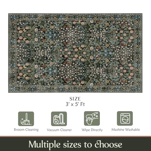 Tapete MUJOO 3x5 Floral Lavable Antideslizante Interior miniatura 2