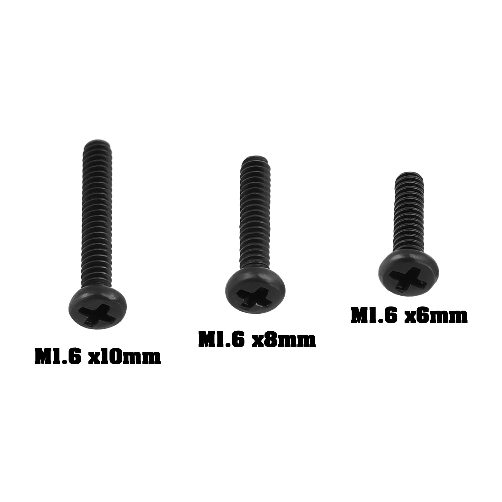 Lot de 30 vis de fixation cruciformes à tête ronde M1,6 x 6 mm M1,6 x 8 mm M1,6 x 10 mm Compatible avec Bachmann 44 45 47 37 55 57 66 70 Noir