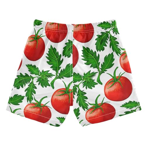 DOMIKING Tomato Leaves White Boys' Board Shorts Quick Dry Toddler Swim Shorts with Mesh Lining for Swimming Hiking Adjustable Waist 3T2