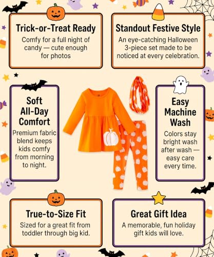 Image of Unique Baby Girls Kids Toddler 3pc Outfit Set Long Sleeve Soft Knit Tunic Top Leggings and Scarf
