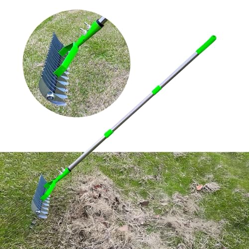Aireador de césped manual con mango de 1,3 m para aireación del suelo, eliminación de musgo y mantenimiento de jardín