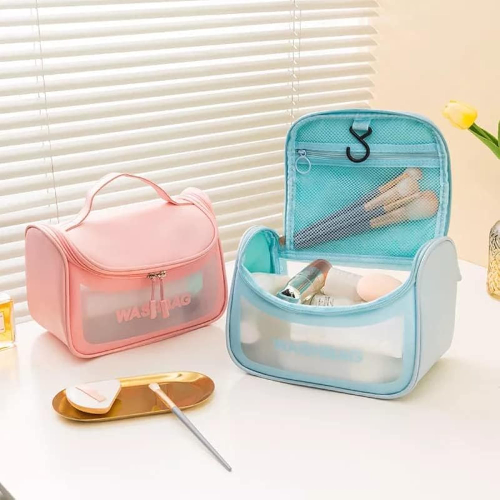 PVC Waterproof Makeup Cosmetic Bag, Travel Organizer for Bath Accessories