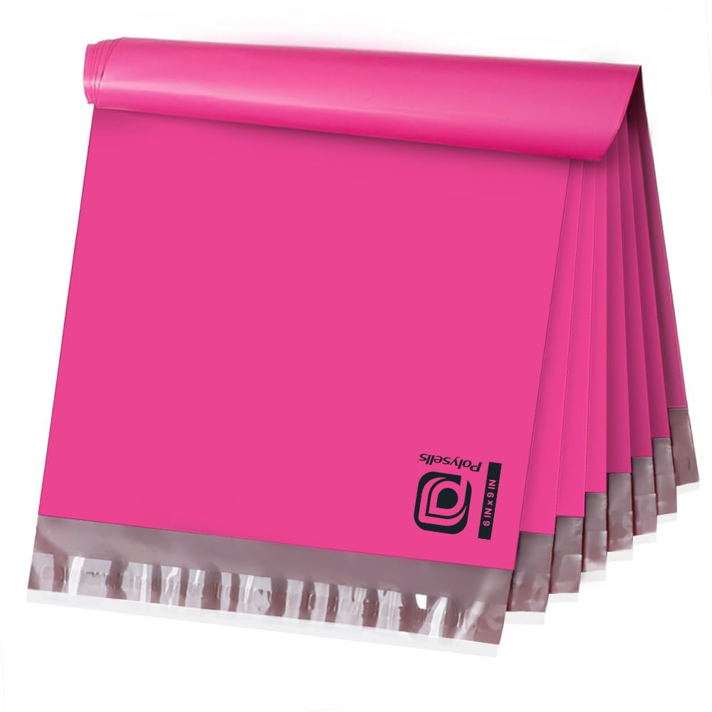 POLYSELLS 200 pcs 6x9 Inches Pink Poly Mailers Shipping Envelopes, Strong Adhesive Sealing, Waterproof, and Tear-resistant Postal Mailing Bags for