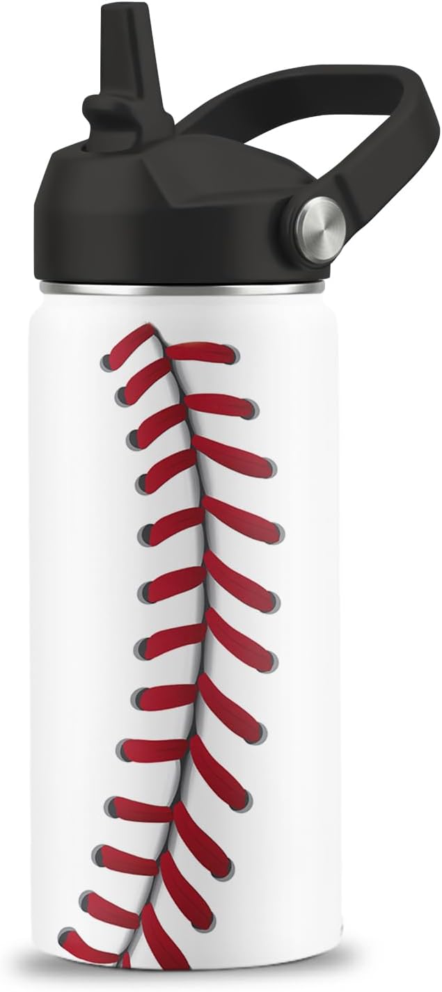 Baseball Gifts for Baseball Lovers Players Fan, 16 oz Water Bottle with Straw Lid, Sport Travel Stainless Steel Insulated Tumbler, Birthday Gifts