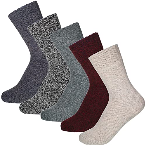 5 Pairs Men's Heavy Thick Cotton Socks Winter Thermal Soft Warm Comfort Crew Socks, 5 Colors