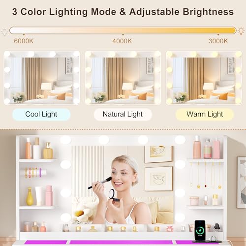 Mesa Maquillaje ANWBROAD con Espejo Luces LED para Tu Dormitorio 7