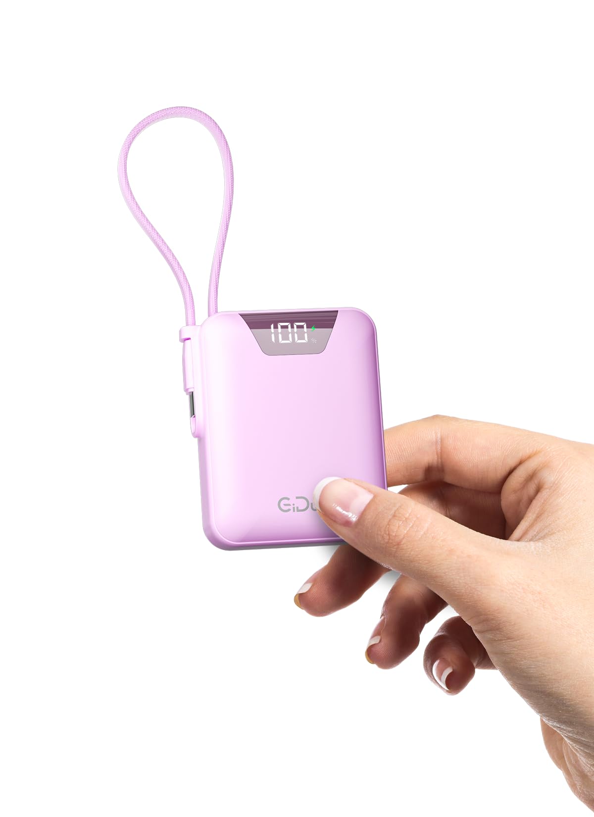 Photo 1 of Gidues M1 Mini Portable Charger, 10000mAh Ultra-Compact Power Bank, 22.5W PD Fast Charging, Tpye-C Built-in Cable, Small External Battery Pack for iPhone, Samsung, Android iPad (Pink)
