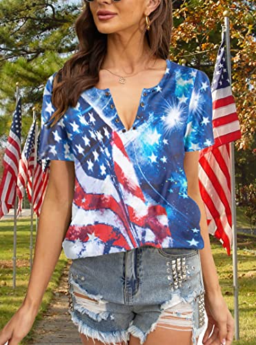 Jinting American Flag Shirt For Women 4Th Of July T-Shirt Usa Flag Patriotic Tee Ring Hole Short Sleeve Top #TOP2