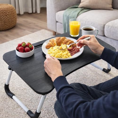 Image of MemeHo Multi-Purpose Foldable Laptop Table for Bed & Sofa | Portable Study Desk, Breakfast & Reading Table | Ergonomic Design, Non-Slip Legs | Fits up to 17 inch Laptop (Black)