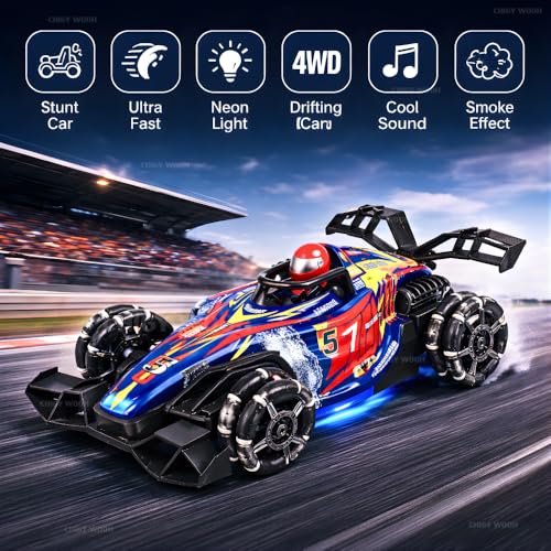 Image of Big Drift Racing RC Car | Rechargeable Stunt Car with Gesture Sensor Watch & Remote Control | Spray Smoke Effect RGB Lights | Drift Mode Racing Car Toy for Kids (Multi-Color)