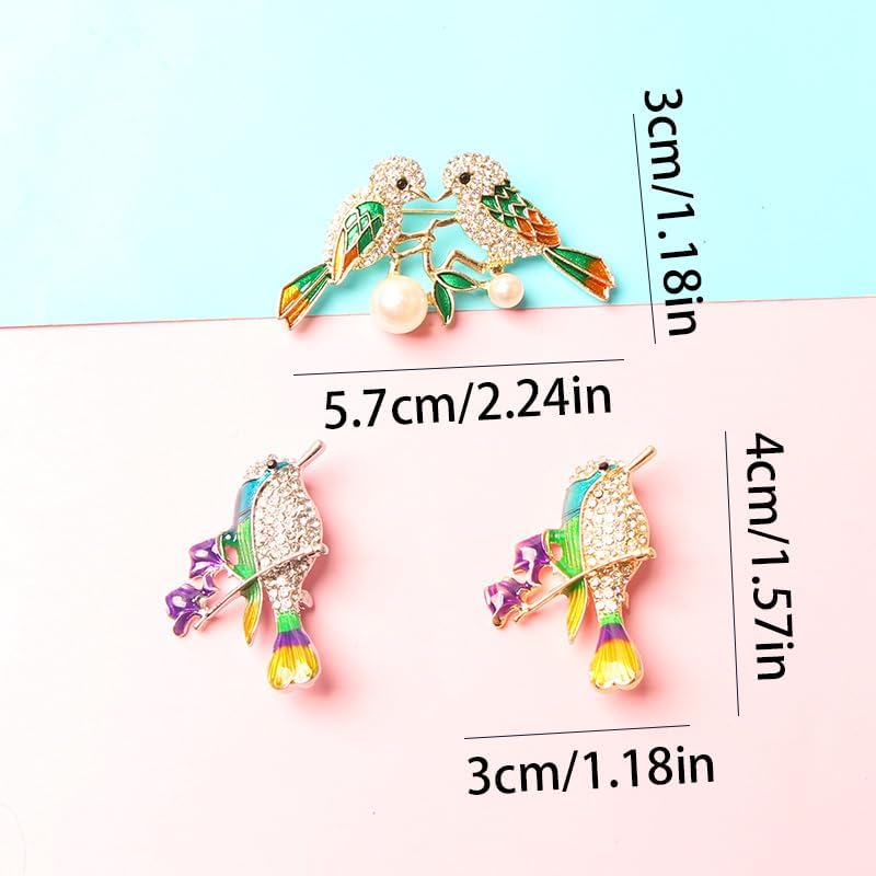 3PC Rhinestone Kiss Bird Brooch Pins - Adorned with Pearls, Magpie Animal Theme Design, Women's Fashion Accessories for All Seasons image 3