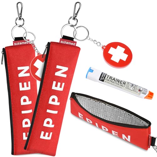 Portable EpiPen Carry Case Insulated Emergency Medical Bag Maintain Med effectiveness Fits 1 EpiPen Asthma Inhaler Auvi-Q Allergy Medication Travel EpiPen Holder for Adults or Kids (2PCS Red)