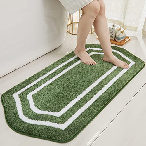 COSY HOMEER Extra Thick Bath Linen Sets Rugs - Anti-Slip Bath Mats Soft Plush 100% Strong Polyester Living Room Bathroom Water Absorbent(Green,24x48 - Inches) White/Green 2' x 4' (Oval)