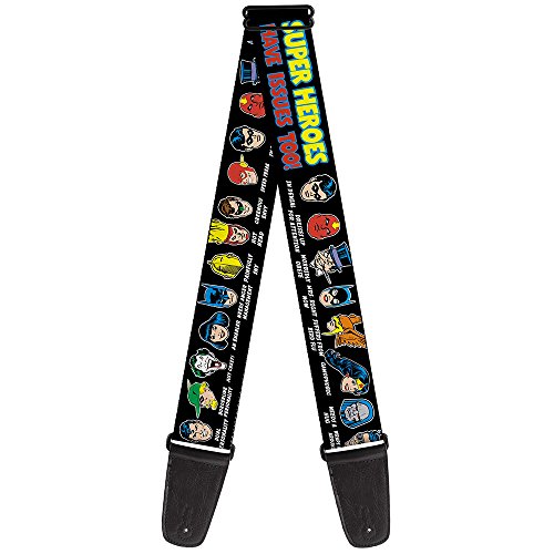 Buckle-down Sangle de guitare – DC Originals Super Héros ont les problèmes trop. les problèmes de visages/noir – 5,1 cm de large – 29–137,2 cm de long - Les Beatles, Paul McCartney, John Lennon, RIngo Starr, George Harrison Buckle-down Sangle de guitare – DC Originals Super Héros ont les problèmes trop. les problèmes de visages/noir – 5,1 cm de large – 29–137,2 cm de long