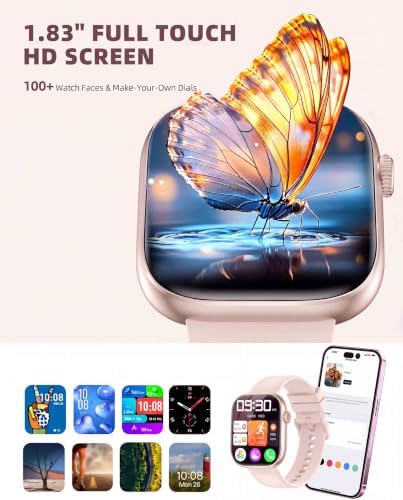 KIPTUMTEK Smart Watch for Women Men, Fitness and Sleep Trackers with 1.83" HD Touchscreen, Bluetooth Calling Smartwatch for Android/iOS, IP67 Waterproof Multi-Sport Modes Pedometer, Blush Pink