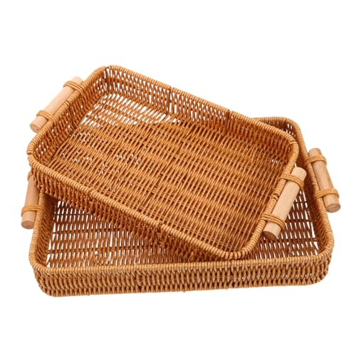 DIYEAH 2 Stück Handgefertigtes Rechteckiges Rattan Serviertablett mit...