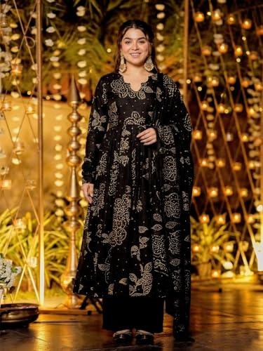 Image of ANNI Designer Women's Viscose Blend Umbrella Style Printed Kurta Palazzo with Dupatta | Stylish Kurta Set for Women | Elegant Palazzos & Dupatta Set | Traditional Ethnic Wear