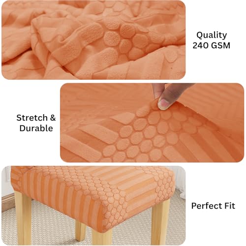 Image of Lukzer Elastic Dining Chair Cover - 6PC Pastel Orange Dotted Stripe | Textured High Stretch Jacquard Seat Cover | Removable Washable Short Dining Chair Cover Protector Seat Slipcover | (CC-069-06)