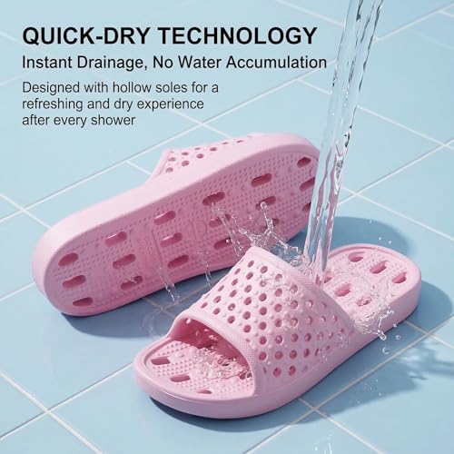 Image of clootess Shower Shoes Slide for Men and Women Holes Bath Slipper Bathroom Sandal Pool Gym College Dorm Non-Slip