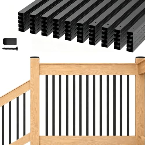 HZIU 26 Pack 32.25 Inch Heavy Duty Iron Deck Balusters, Black Rustproof Deck Railing Spindles with Screws, Cuttable Hollow Rectangle Deck Balusters for Stairs, Porch & Outdoor Railings
