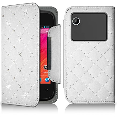 KARYLAX Seluxion - Housse Coque Etui Portefeuille Style Diamant Universel S Couleur Blanc pour Wiko Ozzy