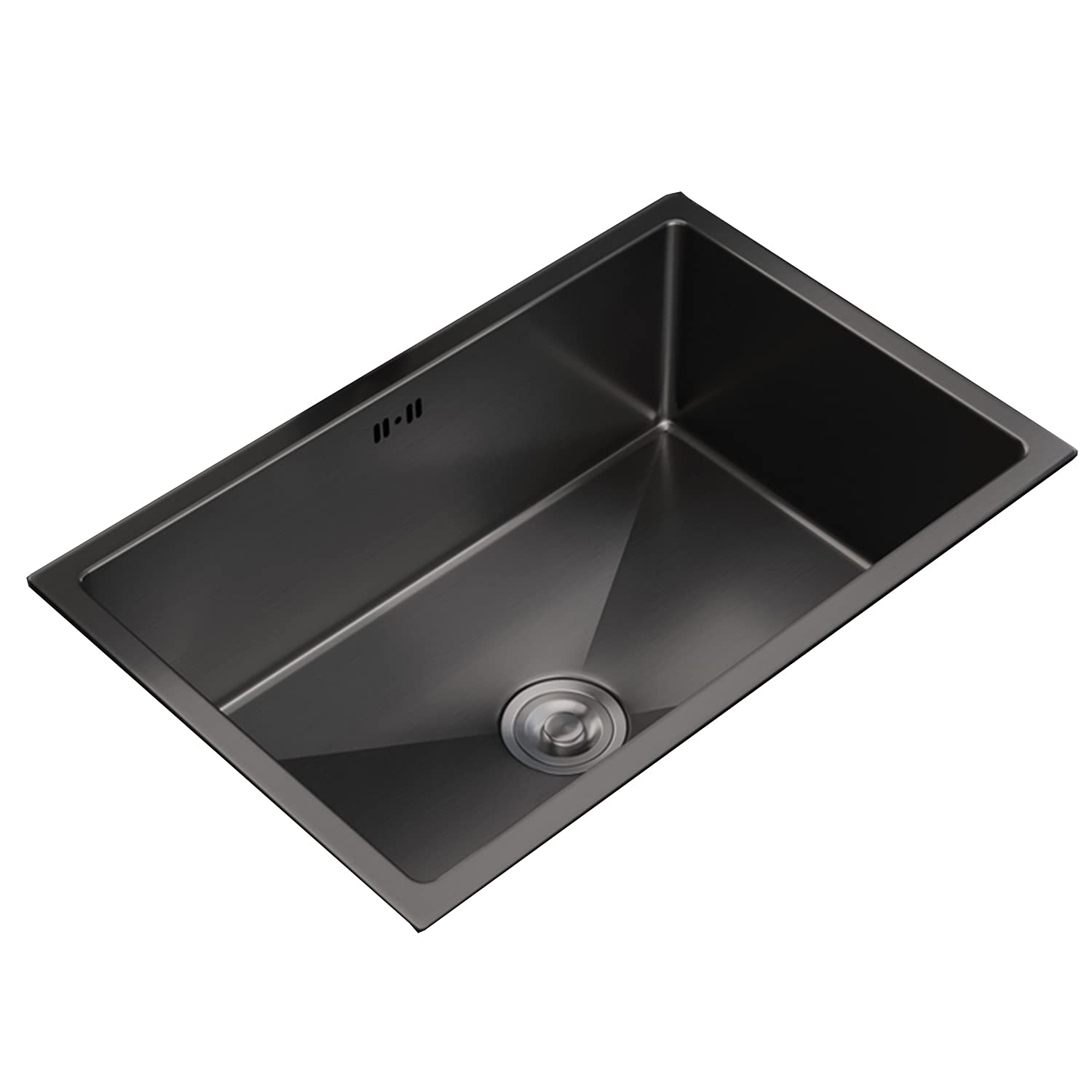 Lavello da cucina, in acciaio inox nero, realizzato a mano, rettangolare, sotto-piano per lavastoviglie (nero, 55 x 45 x 21 cm)