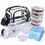 ThinkFit Clear Lunch Bag with 6 Meal Prep Containers - BPA-Free, Reusable, Microwave + Freezer Safe - With Shaker Cup and more! Clear Lunch Box - Transparent Bag for Work