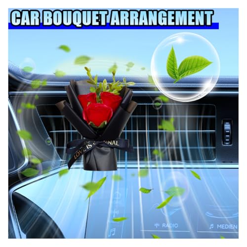 Image of Mini Bouquet Car Air Vent Clip, Cute Rose Air Conditioner Decoration Clip, Dried Flower Air Outlet Clip, Car Interior Aesthetic Accessories (Red)