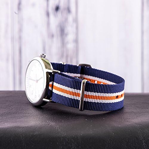 Clockwork Synergy® Classic Nylon Ballistic watch straps bands (18mm, Navy/White/Orange) - 2