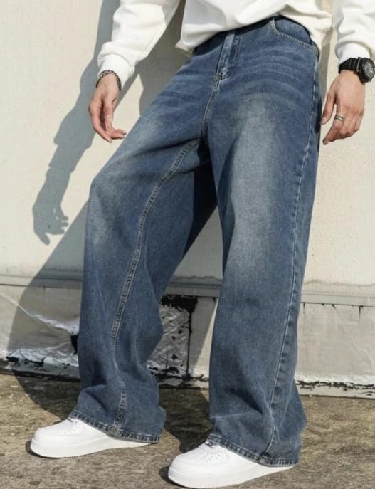 Image of Men's Baggy Fit Denim Jeans | Wide Leg Loose Fit Casual Jeans Pants | Trendy Streetwear Denim Trousers for Men | Comfortable Everyday Wear