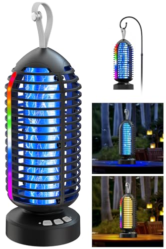 Dnenellr Lampe Anti Moustique, Lampe Anti Mouche avec Batterie USB Rechargeable 4000mAh, 3000V Tueur d’Insectes Électrique avec LED, Norme IPX5 Étanche,...