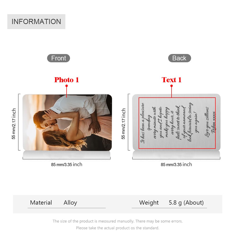 Personalized Metal Wallet Card with Picture - Custom Photo Text Engraved Wallet Insert for Husband Dad Men - Valentines Anniversary Memorial Gifts for Mothers Day Fathers Day (Style 2)2