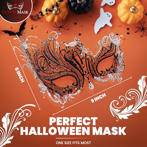 Image of Metal Filigree Masquerade Mask for Women - Swan Style Mask with Rhinestones for Mardi Gras, Prom, Halloween & Venetian Party