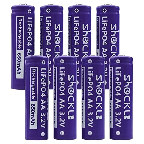funkawa (8- Pack) Shockli AA 3.2 Volts LiFePo4 650mAh Rechargeable Battery, Lithium Iron Phosphate 3.2V Solar Batteries - Ideal for Solar Garden Light Cover