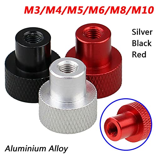 Blind Hole Hand Nut Aluminum Alloy Knurled Step Nut with Collar Thumb Nuts M3 M4 M5 M6 M8 M10 1Pcs(Red,M3x12x12mm)