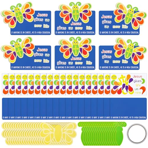 Simgoing 24 Sets Easter Jesus Gives Us New Life Butterfly Crafts Kits Religious Bible DIY Crafts Set Easter Paper Craft Kits for Christian Sunday Activity 4 x 6.5 Inches