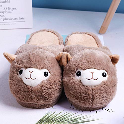 HAIBI Winter Pantoffeln Cartoon Alpaka Home Frauen Pelz Hausschuhe Warm Plüsch Eltern-Kind Boden Slides Haus Wohnung Schlafzimmer Damen Furry Slippes, Braun, 39 Cover