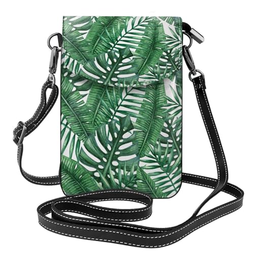 Porte-téléphones pour femmes avec mini portefeuille bandoulière motif feuilles vertes