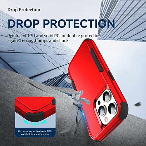 Image of Cubix Full Body Armor Cover for iPhone 14 Pro Pouch Hard PC + Soft TPU 3-Layer Military Grade Back Case (Red)