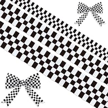 3 Rolls Black White Checkered Ribbon for Racing Car Party DIY Wreaths Grosgrain Sport Ribbon for Gift Wrapping, Race Track Bows, Crafts, Racing Birthday Party Home Decoration Supplies 15 Yards