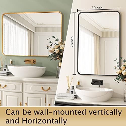 Harritpure Rounded Bathroom Mirror 20“ X 28” Rectangular Wall Mirror Aluminum Alloy Frame Contemporary Hanging Mirror For Living Room Bedroom Bathroom Entryway, Black #TOP4