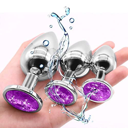 Kooho 3PCS Comfortable Stainless Steel Metal Trainer Kits Purple Butt Pugs Anales Training Kit Women Men Set Beads Anales Anil Amal Plug for Advanced &Beginner Vibratorter (Purple)