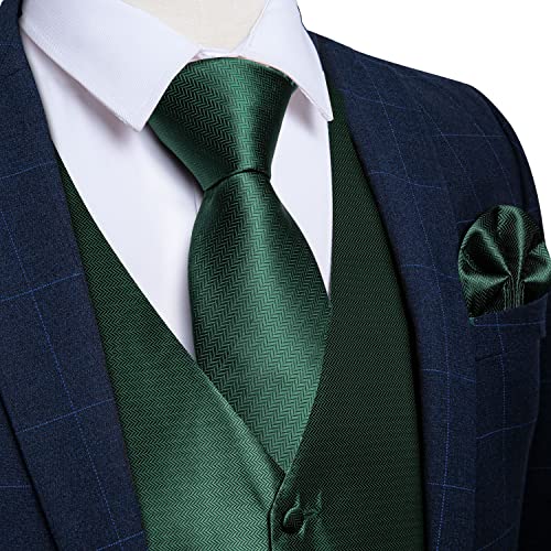 Dibangu Hunter Green Vest And Tie Sets For Men Suit Vest Bow Tie Pocket Square Business Formal Dress Vest #TOP2