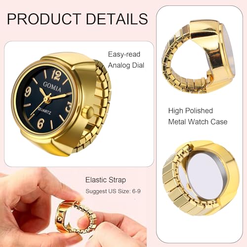 jewelrywe unisex finger ring watch retro gold stretchy elastic band men ladies round black dial quartz analogue lightweight novelty watches for halloween