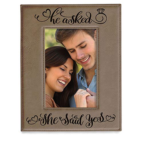 He Asked, She Said Yes Engraved Leather Picture Frame, Engagement Gifts, Wedding Gifts, Bride To Be, Groom To Be, We're Engaged Photo Frame, Proposal Gifts, She's The One Surprise (4X6-Vertical) #TOP17