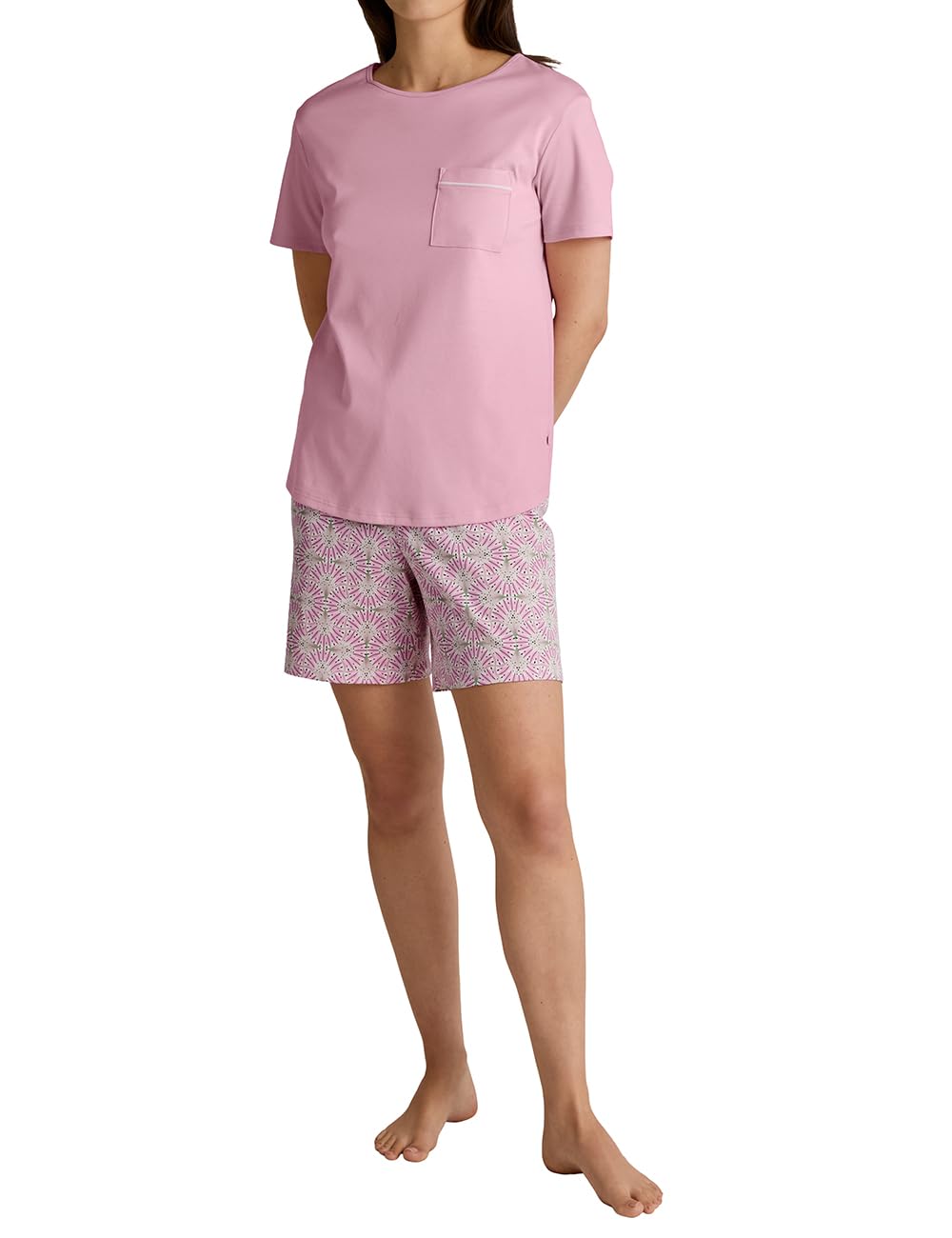 CALIDA Sweet Dreams Women's Short Pyjamas 100% Cotton Trousers with Fabric Covered Elastic Waistband, Cherry Blossom, 40-42