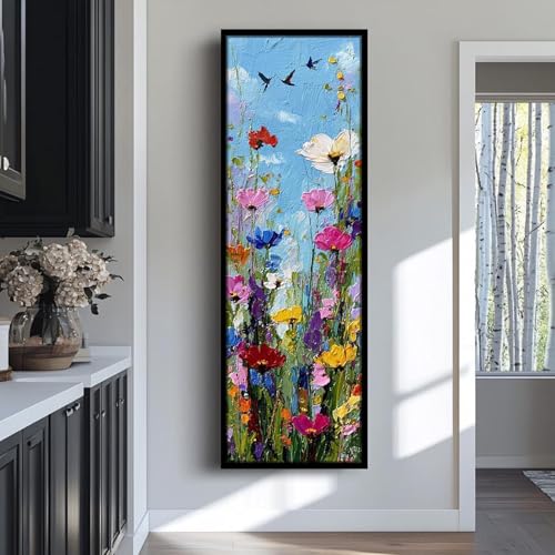 Tableau sur toile verticale fleurs XINBAO cadre 65x195cm - 2