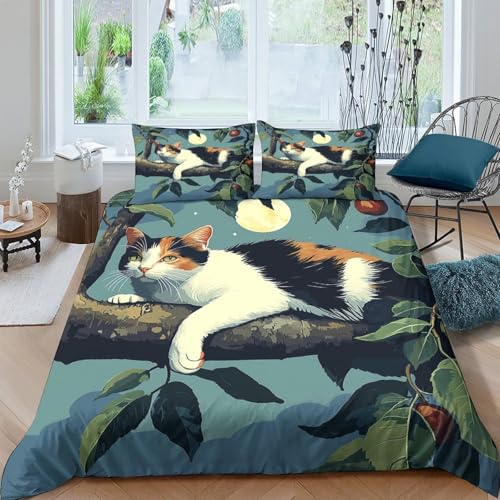 Housse de couette chat calico microfibre infroissable fermeture éclair lit simple - 4